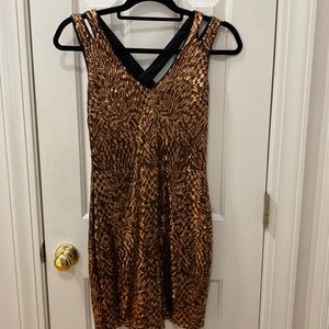 Bronze and Black Bebe Sequin Dress